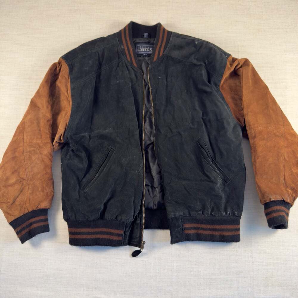 Vintage Basic Editions Two-Tone Suede Leather Varsity Bomber Jacket